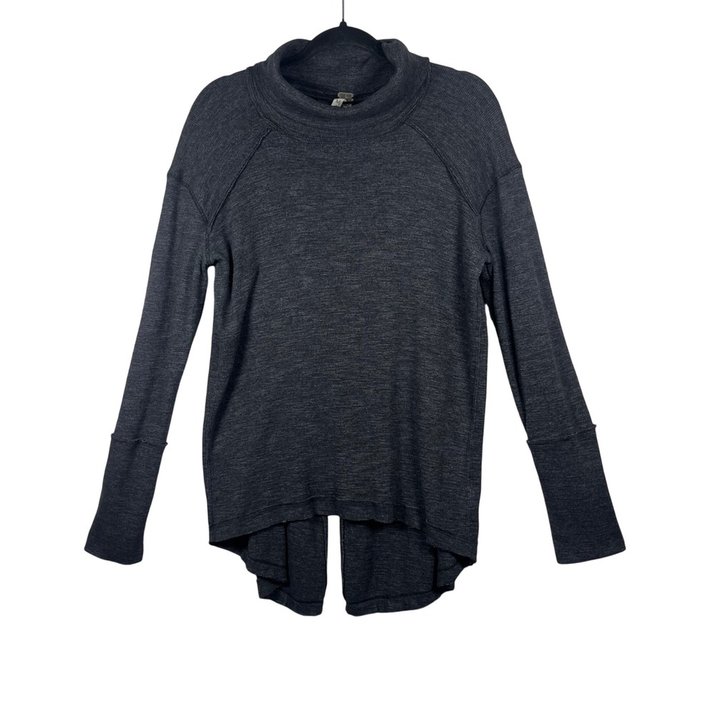 We The Free People Top Women Gray Mock Neck Split Back‎ Long Sleeve Knit Size  M